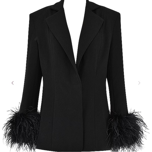 House of CB Esme Black Oversized Blazer with Feather Cuffs Size L+ - Picture 16 of 16